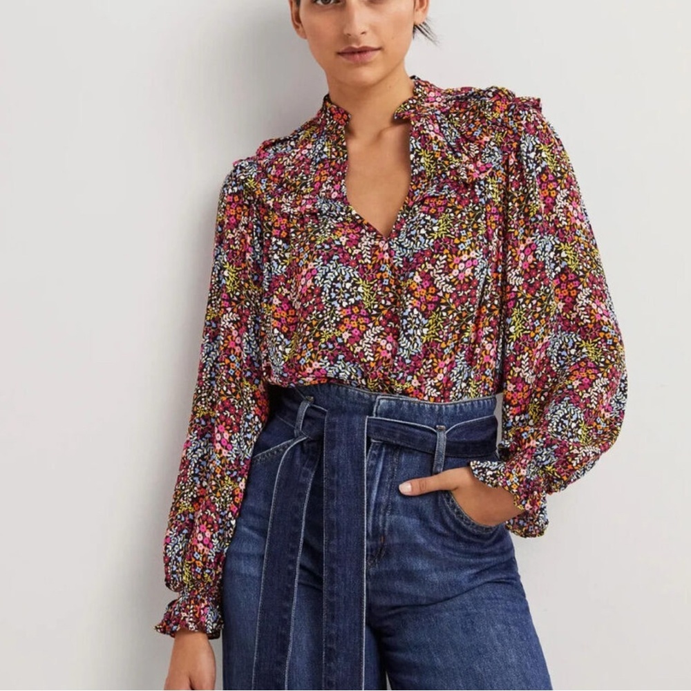 Boden Ruffle Collar Ditsy Garden Smocked Top Women 8 NEW. 108